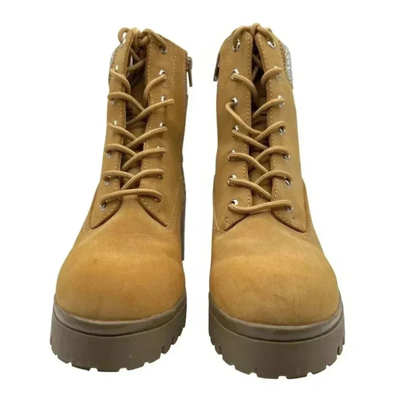 Wild Pair Womens 9M Bentli Nubuck Embellished Combat & Lace-up Boots Tan Nubuck - Picture 5 of 15